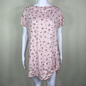 Heimish USA Pink Leopard Spot Crewneck Twist Hem Top